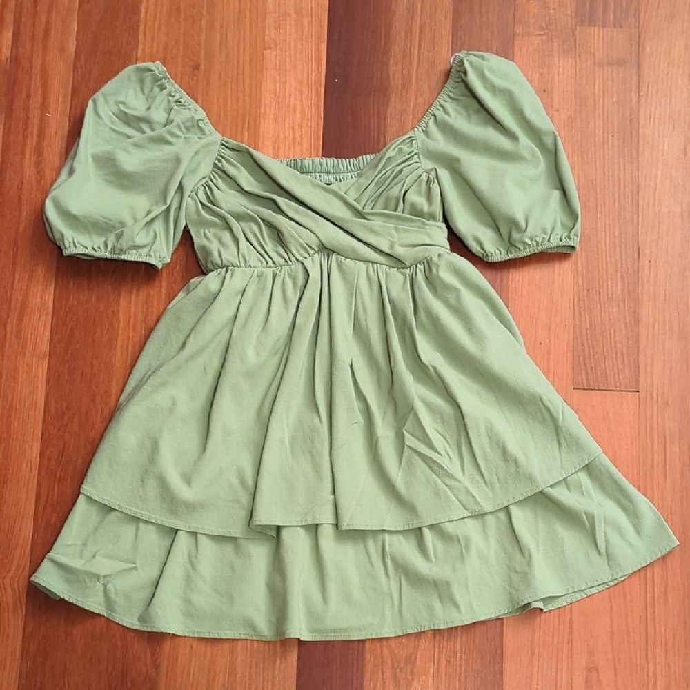 Lulu's Light Sage Puff Sleeve Mini Dress